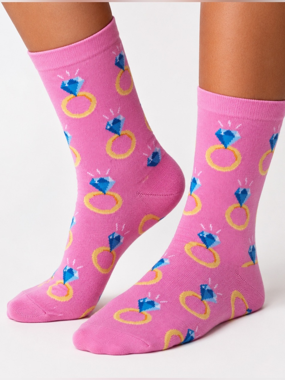 Hot Sox Pink Socks with Yellow Ring and Blue Diamond Motif